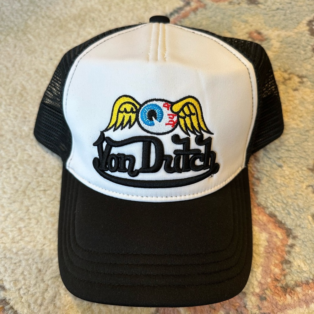 Von Dutch Black and White Cap with Yellow Detail